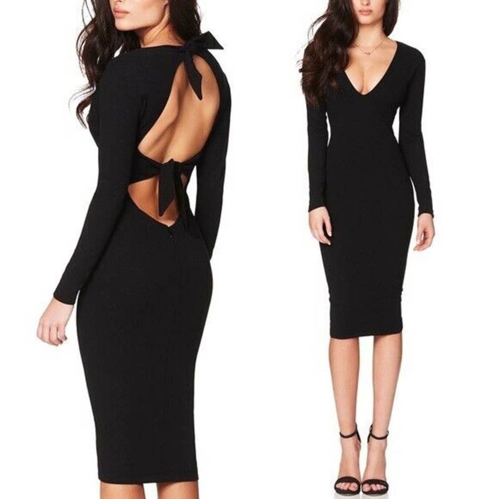 Nookie Cleo Long Sleeve Midi Dress Cutout at Back Black Small Size XS NWT